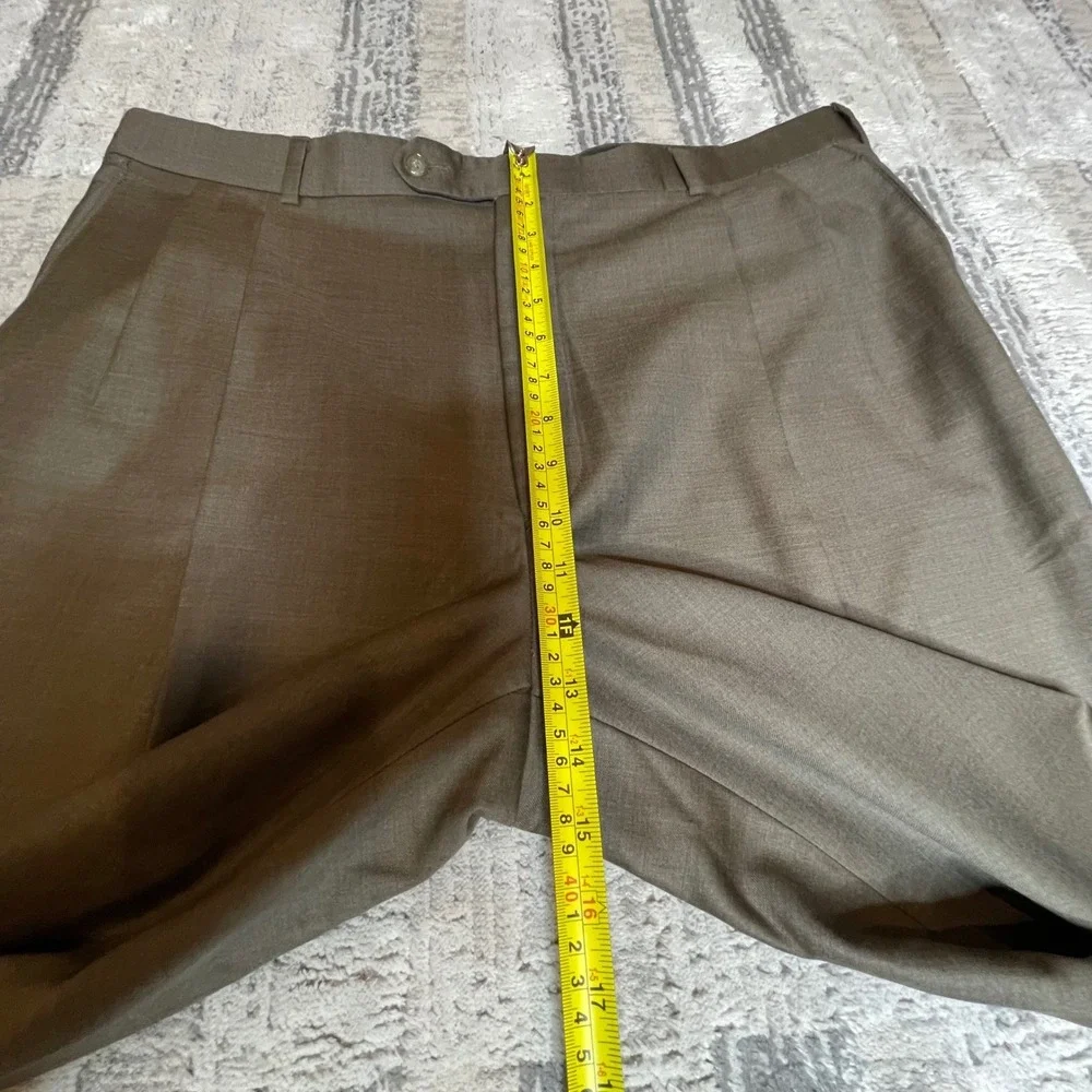Vintage Brooks Brothers Mens 38x28 Pleated Wool Trousers Olive Brown Made Canada